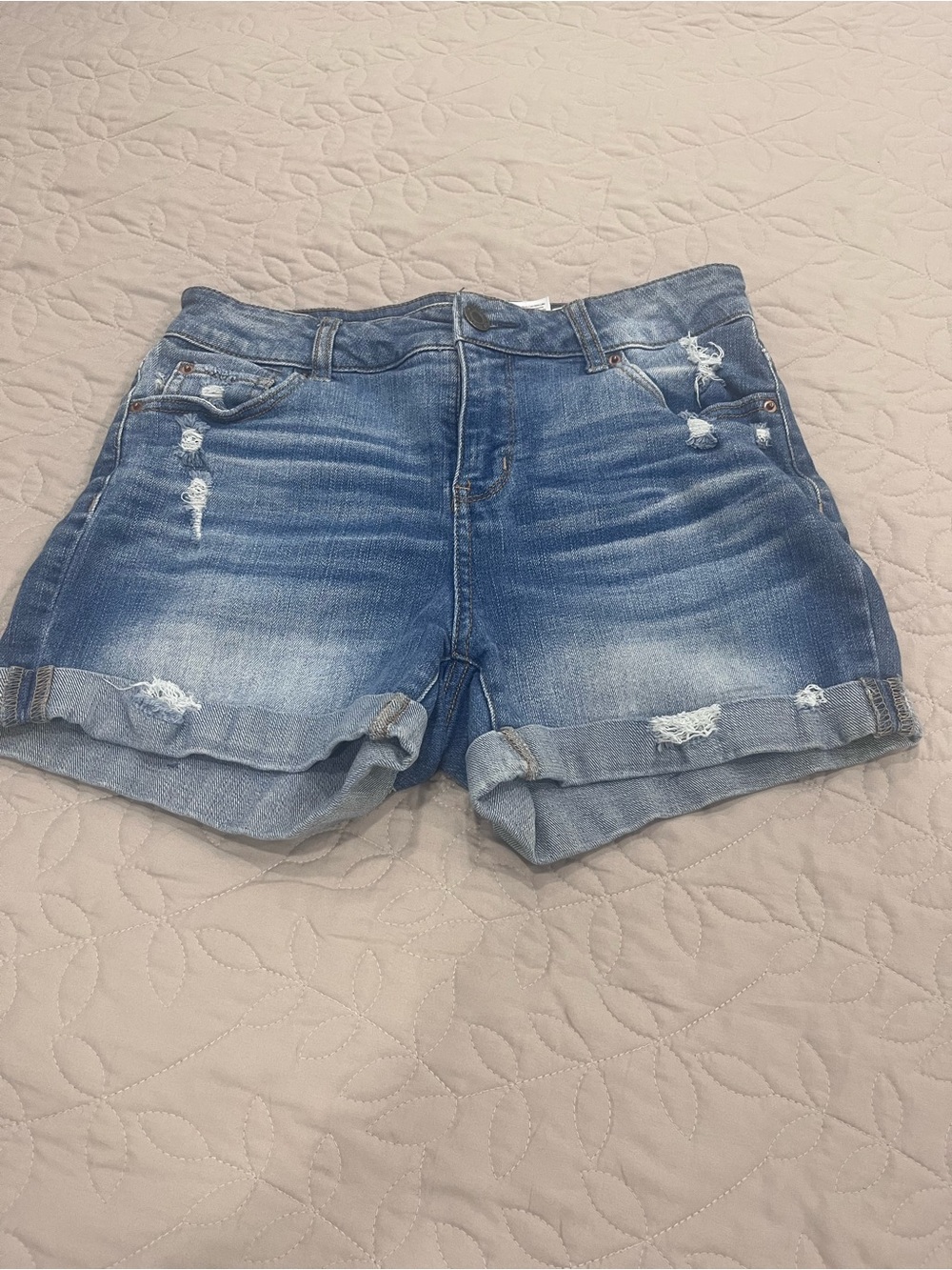 Time and Tru Light Blue Distressed Rolled Hem Jean Shorts